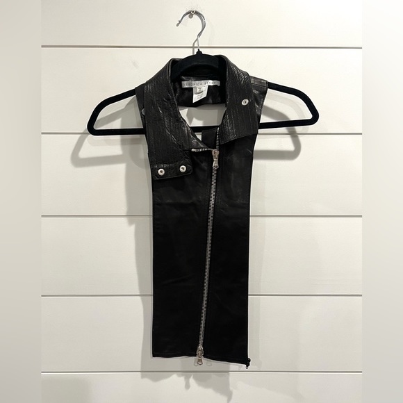 Veronica Beard black leather moto dickey - Picture 3 of 6